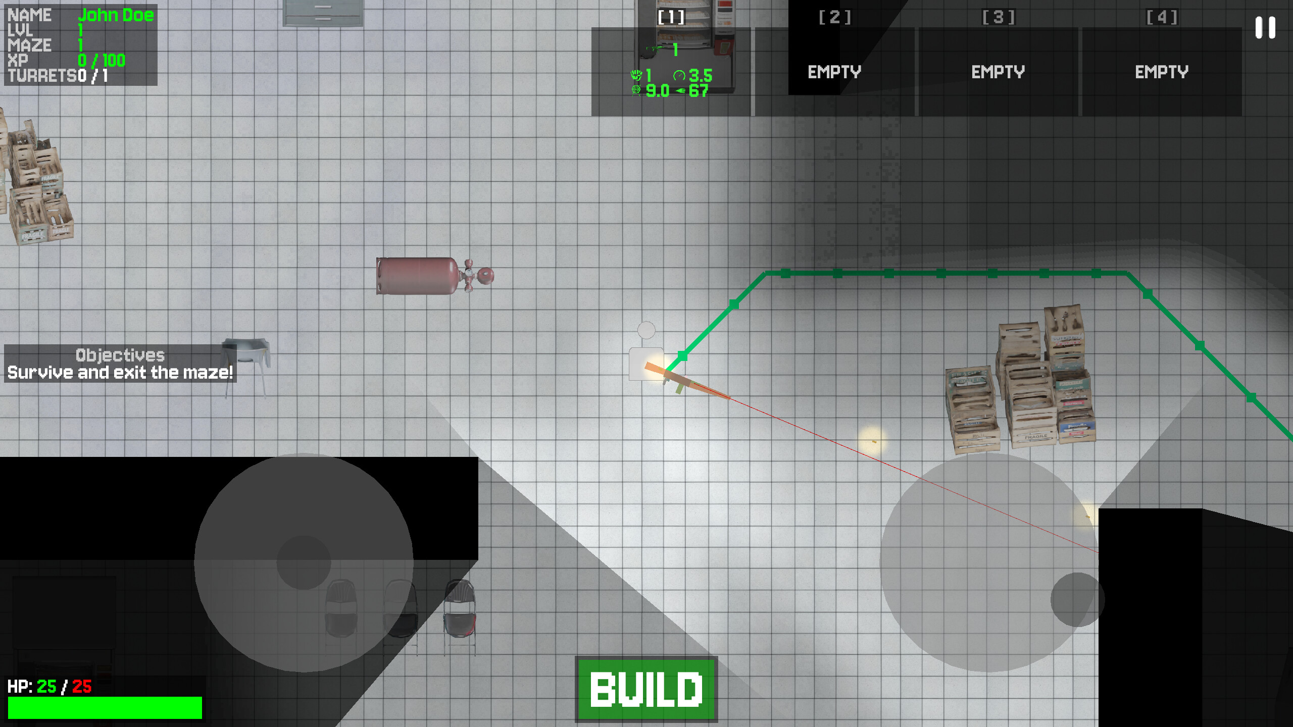 The MAZE Game screenshot showing a grid-based level with planning paths